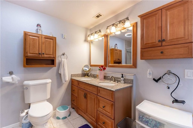 bathroom featuring tile patterned flooring, visible vents, toilet, and a sink