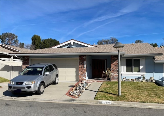 26478 Fairway Cir, Newhall, CA 91321 - ranch-style house with an attached garage, driveway, a shingled roof, and brick siding