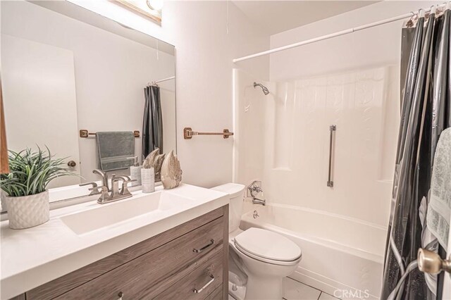 26478 Fairway Cir, Newhall, CA 91321 - bathroom featuring toilet, vanity, shower / bath combo with shower curtain, and tile patterned flooring