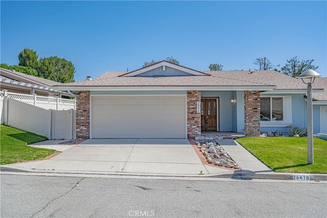 26478 Fairway Cir, Newhall, CA 91321 - single story home with driveway, a garage, brick siding, and roof with shingles
