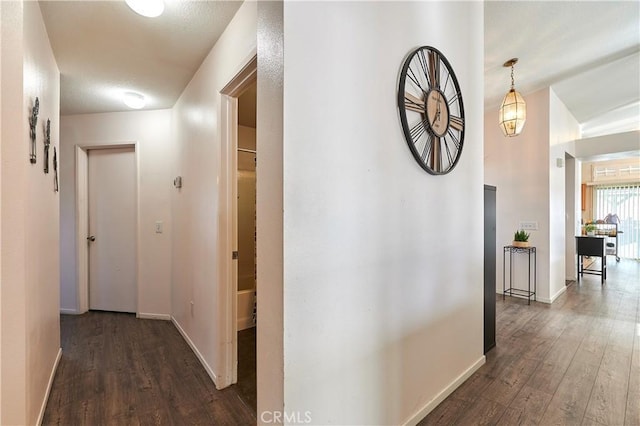 hallway with dark hardwood / wood-style floors