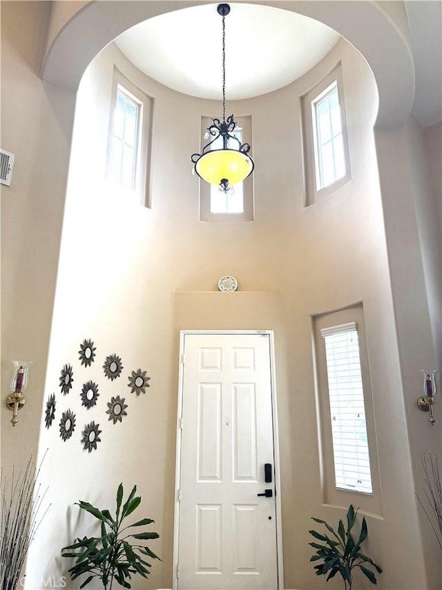 entryway featuring plenty of natural light and a towering ceiling