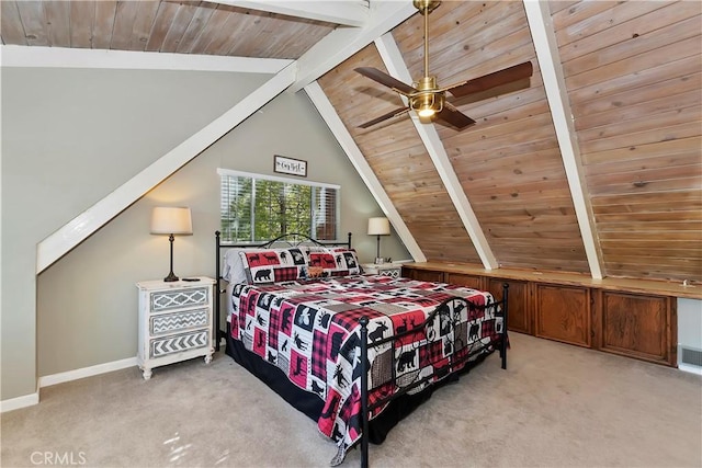 28621 Shenandoah Dr, Lake Arrowhead, CA 92352 - bedroom with carpet flooring, wood ceiling, and a ceiling fan
