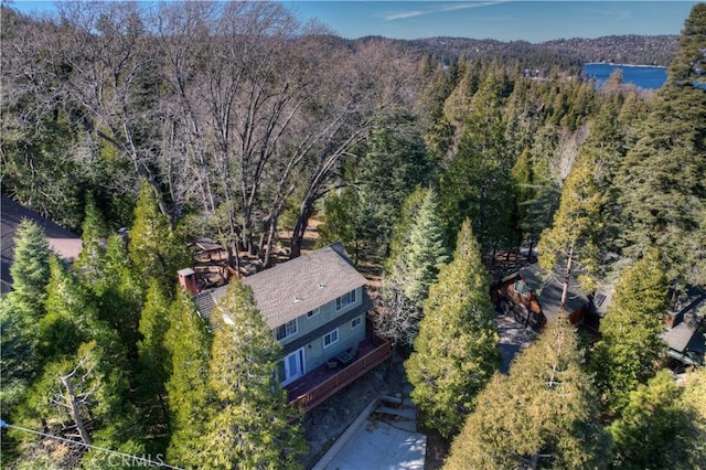 28621 Shenandoah Dr, Lake Arrowhead, CA 92352 - view from above of property featuring a heavily wooded area