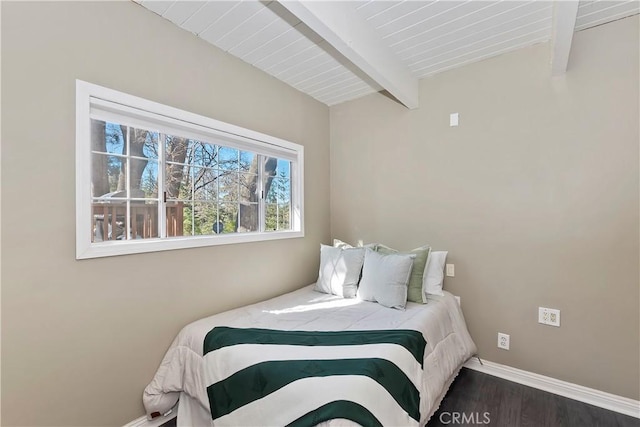 28621 Shenandoah Dr, Lake Arrowhead, CA 92352 - bedroom with beam ceiling and wood finished floors