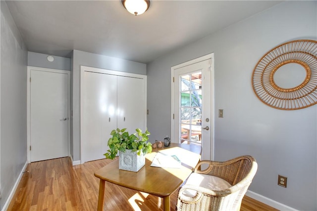 home office featuring light hardwood / wood-style floors