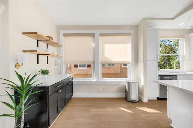 interior space featuring sink and light wood-type flooring