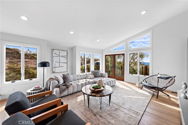 2335 Hillview Dr, Laguna Beach, CA 92651 - living room with recessed lighting, light wood-style flooring, and lofted ceiling