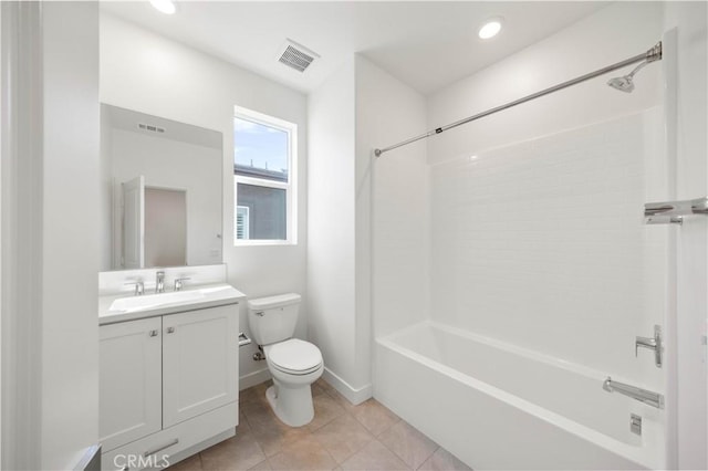 full bathroom featuring tile patterned floors, vanity, toilet, and shower / bathing tub combination