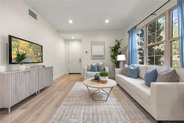 living room with light wood-type flooring