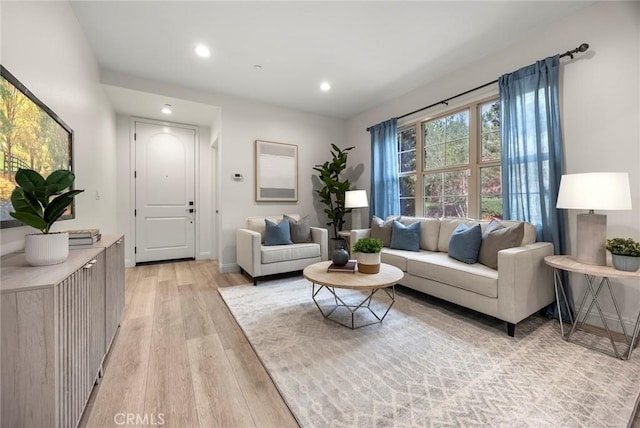 living room with light hardwood / wood-style flooring