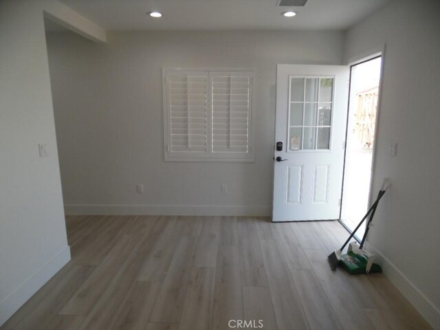 interior space with light hardwood / wood-style floors