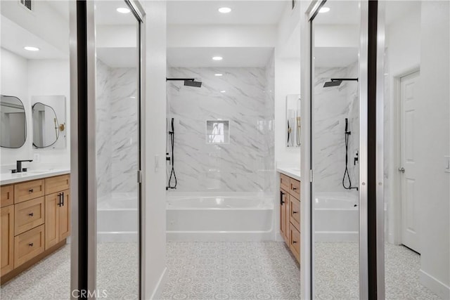 bathroom with vanity and plus walk in shower