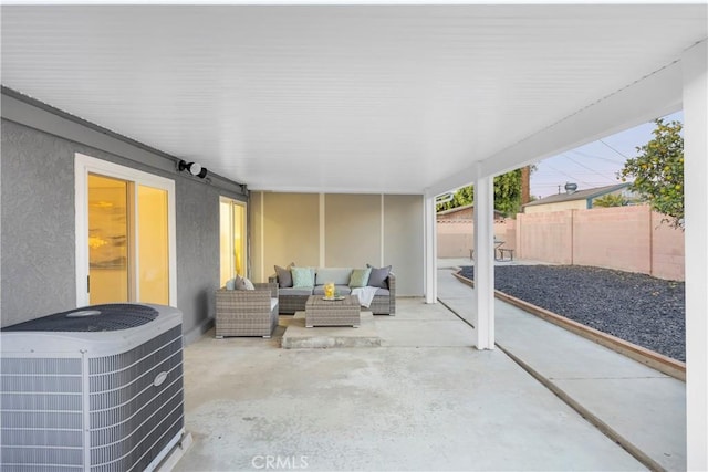 view of patio with central AC unit and an outdoor hangout area