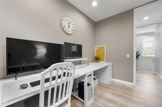 home office with light wood-type flooring