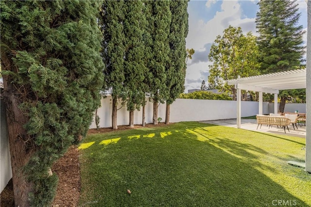 view of yard with a patio area and a pergola