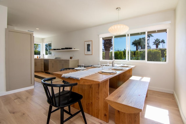 dining space featuring a wealth of natural light and light wood-type flooring