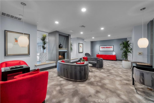 living room with carpet flooring