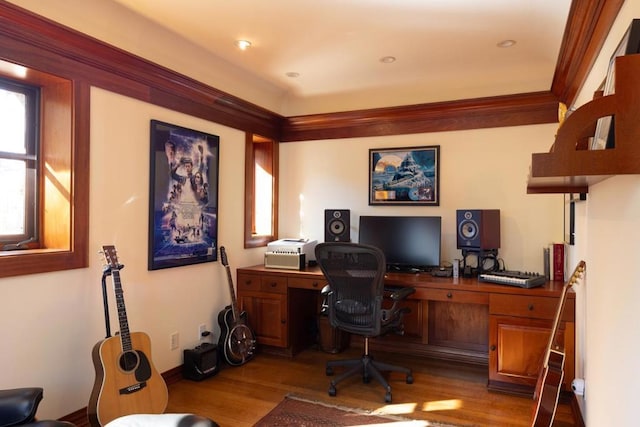 office space with light hardwood / wood-style flooring