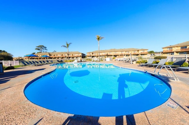 view of swimming pool featuring a patio area