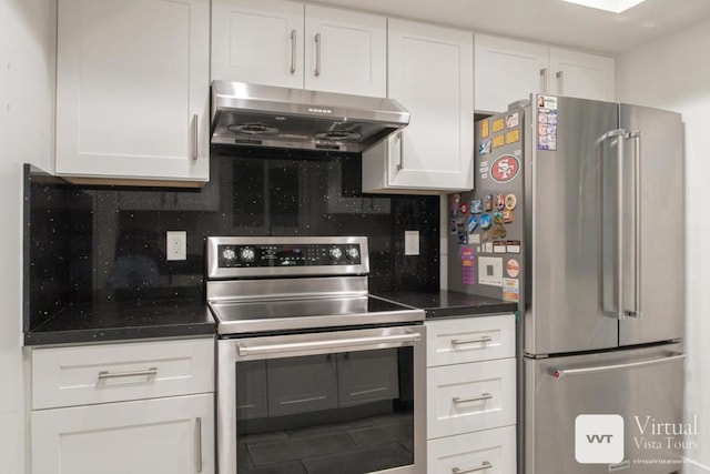 kitchen featuring backsplash, white cabinets, and appliances with stainless steel finishes