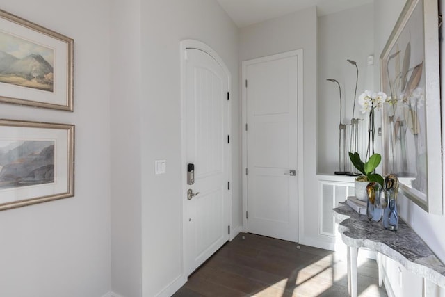 entryway with dark hardwood / wood-style floors