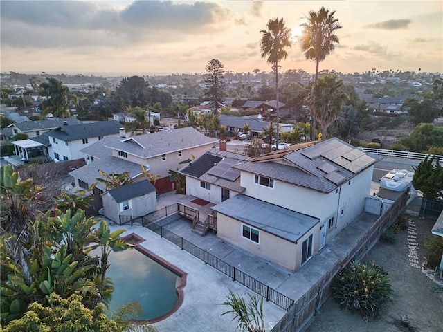 view of aerial view at dusk