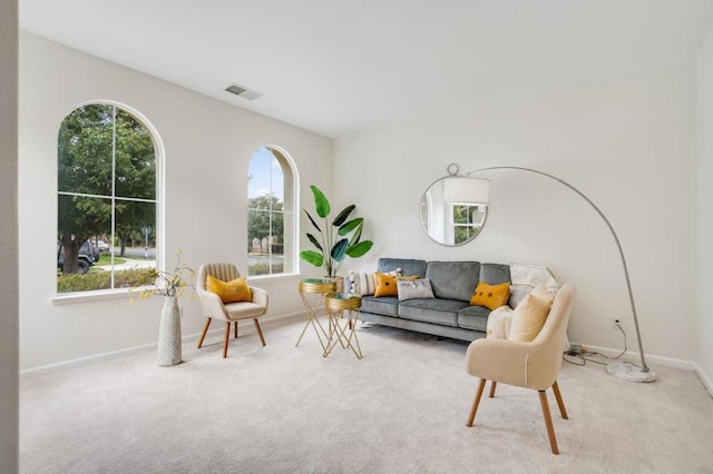 carpeted living room featuring a wealth of natural light