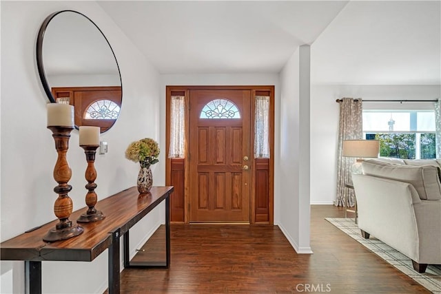 entryway with dark hardwood / wood-style flooring