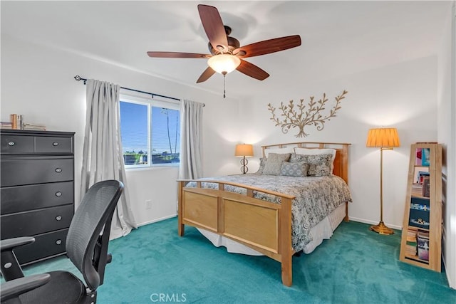 bedroom featuring carpet floors and ceiling fan