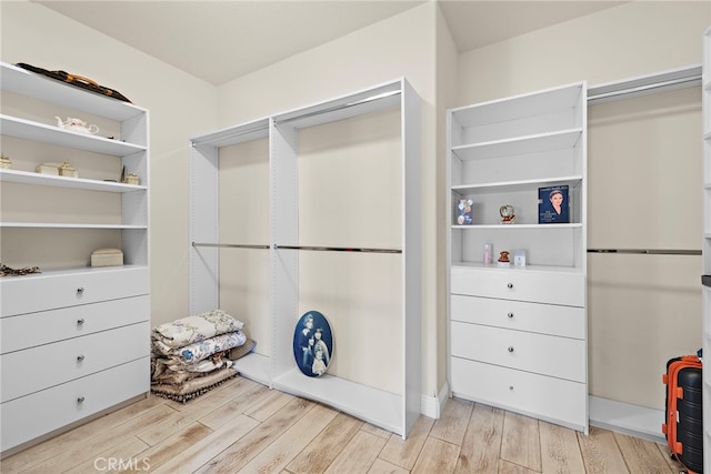 spacious closet with light hardwood / wood-style flooring