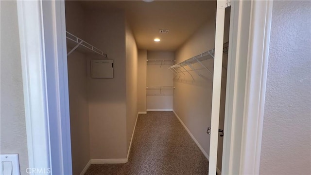 walk in closet featuring carpet floors