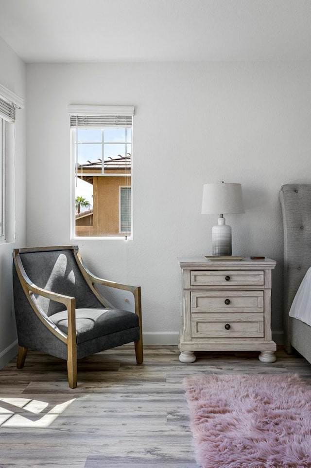 sitting room with a wealth of natural light and light wood-type flooring