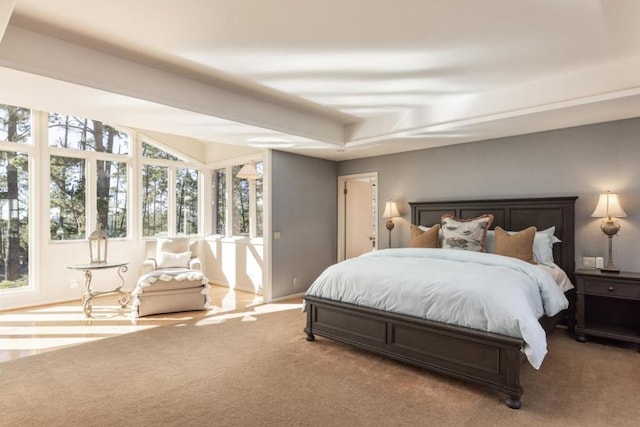 carpeted bedroom featuring multiple windows