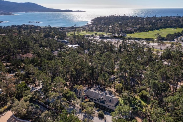 aerial view featuring a water and mountain view