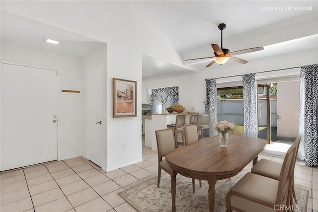 1735 Aspen Village Way, West Covina, CA 91791 - dining area with ceiling fan, light tile patterned floors, and lofted ceiling
