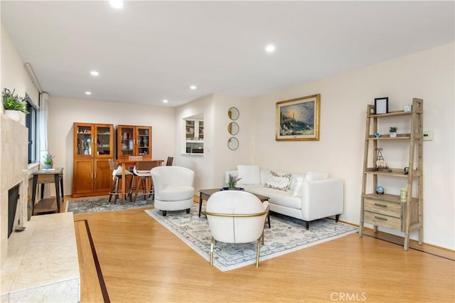 living room featuring light wood-type flooring