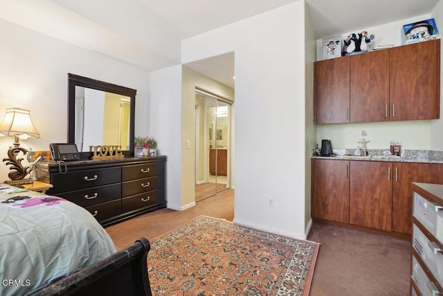 carpeted bedroom featuring a closet