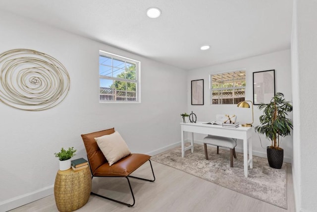 office area featuring light hardwood / wood-style floors