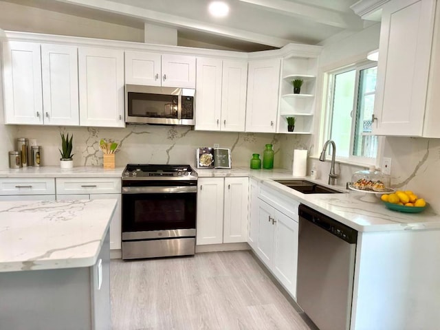 kitchen featuring white cabinetry, sink, tasteful backsplash, and appliances with stainless steel finishes