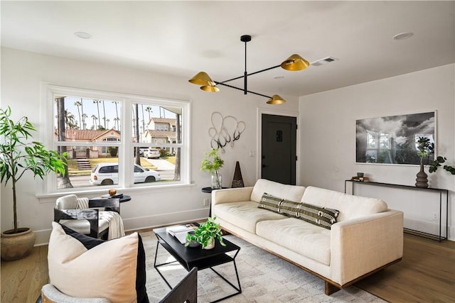 living room with hardwood / wood-style flooring