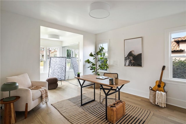 office space featuring light hardwood / wood-style flooring