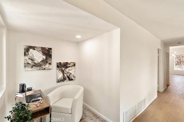 office area with light wood-type flooring