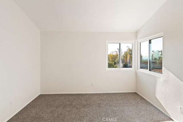 unfurnished room featuring vaulted ceiling and carpet