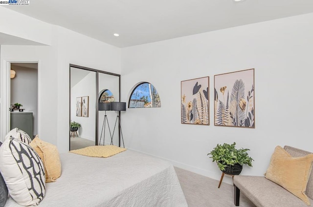 carpeted bedroom with a closet