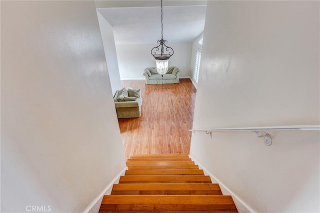 stairway featuring hardwood / wood-style flooring