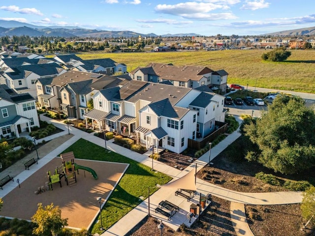 bird's eye view with a mountain view