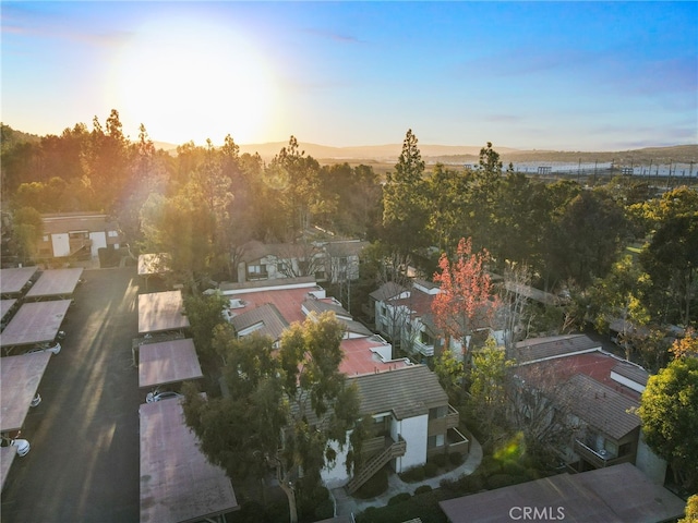 view of aerial view at dusk