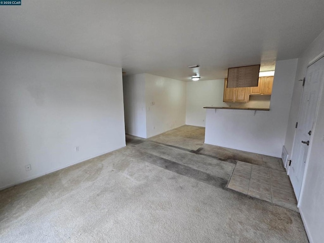 unfurnished living room with light colored carpet