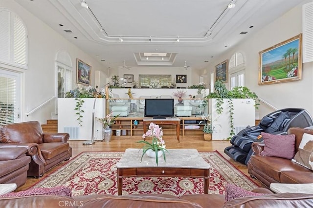 living room with light hardwood / wood-style floors